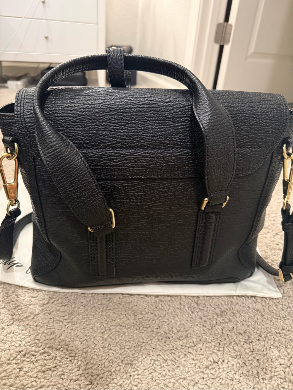 3.1 Phillip Lim Black Textured Leather Satchel with Gold Hardware - Picture 7 of 11